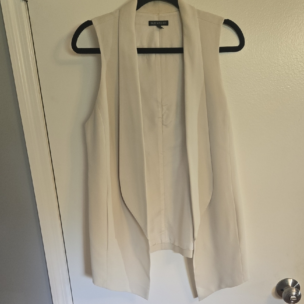 Eileen Fisher 100% Silk Ivory Open-Front Vest